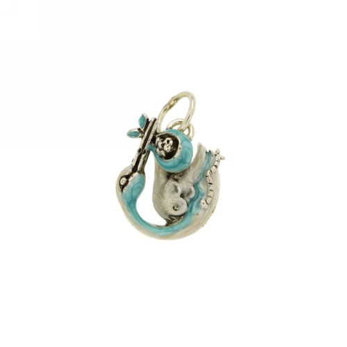 CIONDOLO CICOGNA MM 27X22 IN ARGENTO MICROFUSO BRUNITO TIT 800‰ E SMALTO