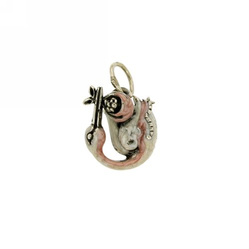 CIONDOLO CICOGNA MM 27X22 IN ARGENTO MICROFUSO BRUNITO TIT 800‰ E SMALTO
