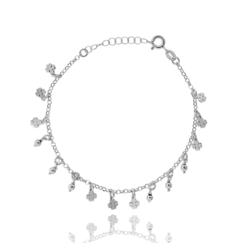 BRACCIALE CON QUADRIFOGLI IN ARGENTO TIT 925‰ CM 17-19