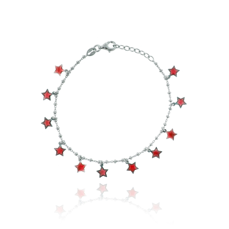 BRACCIALE FORZATINA ALTERNATA CON RONDELLE CON SIMBOLI PENDENTI IN ARGENTO RODIATO TIT 925 E SMALTO TRASPARENTE CM 17-20