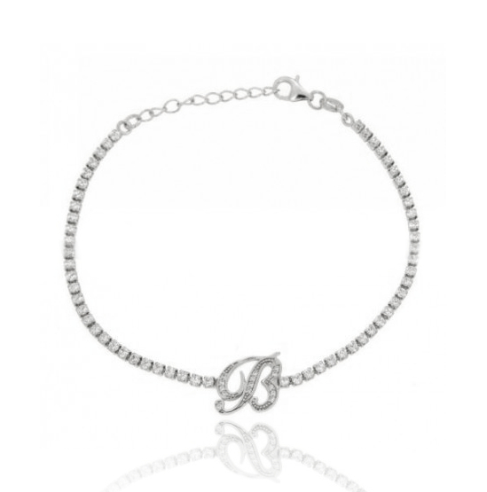 BRACCIALE TENNIS CON LETTERA IN ARGENTO RODIATO TIT 925‰ CM 17-20