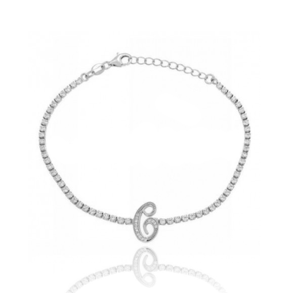 BRACCIALE TENNIS CON LETTERA IN ARGENTO RODIATO TIT 925‰ CM 17-20