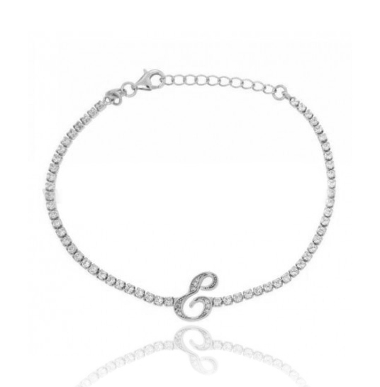 BRACCIALE TENNIS CON LETTERA IN ARGENTO RODIATO TIT 925‰ CM 17-20