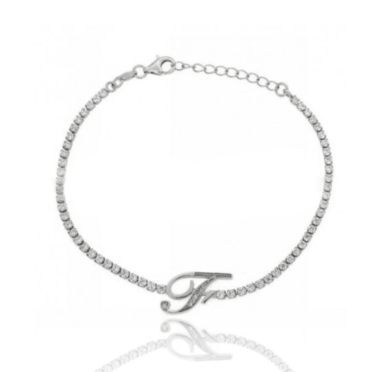 BRACCIALE TENNIS CON LETTERA IN ARGENTO RODIATO TIT 925‰ CM 17-20