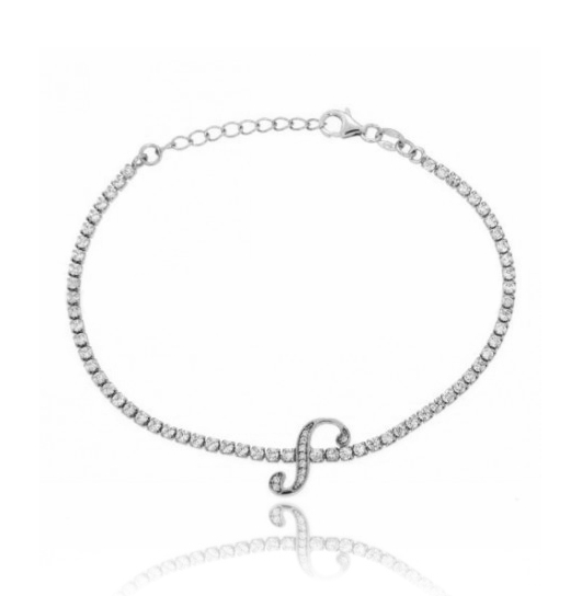 BRACCIALE TENNIS CON LETTERA IN ARGENTO RODIATO TIT 925‰ CM 17-20