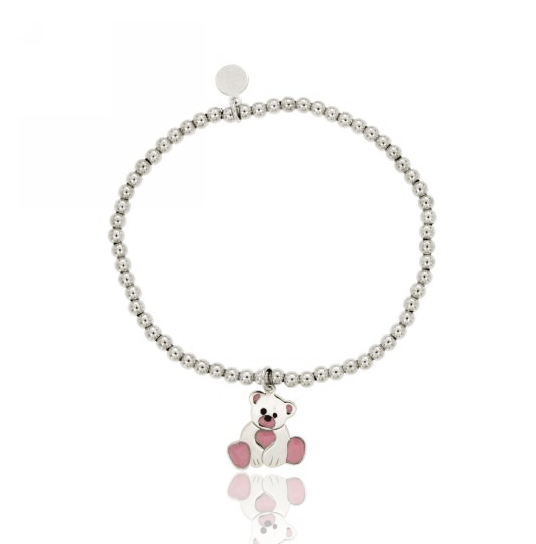 BRACCIALE ELASTICO SFERE MM 3 CON ORSETTO IN ARGENTO RODIATO TIT 925‰ E SMALTO