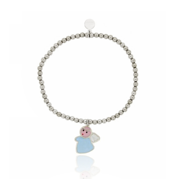 BRACCIALE ELASTICO SFERE MM 3 CON ANGELO IN ARGENTO RODIATO TIT 925‰ E SMALTO
