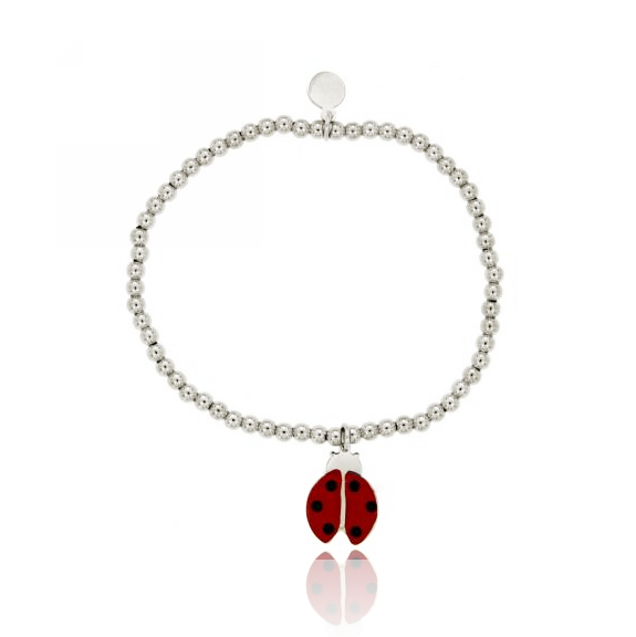 BRACCIALE ELASTICO SFERE MM 3 CON COCCINELLA IN ARGENTO RODIATO TIT 925‰ E SMALTO