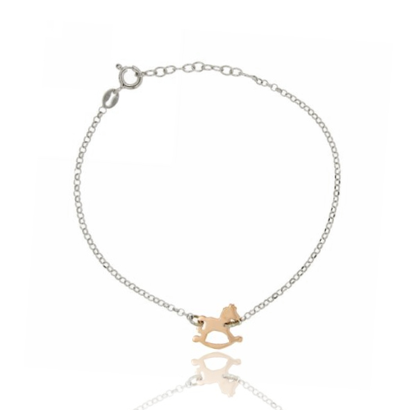 BRACCIALE ROLO' CAVALLO A DONDOLO LASTRA MM 13X13 IN ARGENTO PLACCATO ORO ROSA E RODIO CM 18TIT 925‰
