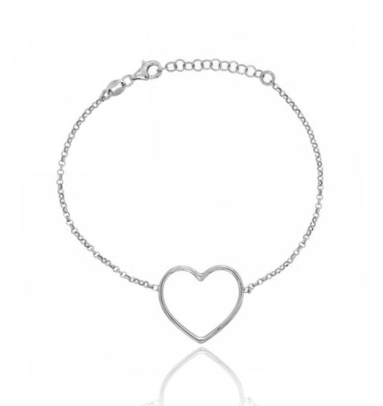 BRACCIALE ROLO' CUORE TRAFORATO IN ARGENTO RODIATO 925‰ CM 18