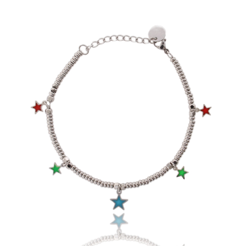 BRACCIALE CON RONDELLE E STELLE SMALTATE IN ACCIAIO CM 17-21