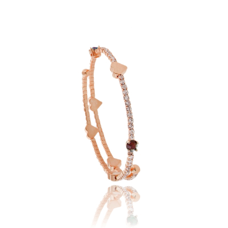 BRACCIALE A SERPENTE CON STRASS E CUORI IN OTTONE RAMATO