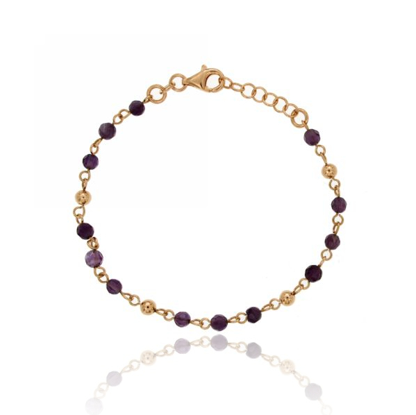 BRACCIALE CON SFERE DI PIETRA MM 4 IN ARGENTO PLACCATO ORO ROSA TIT 925‰ CM 18-20