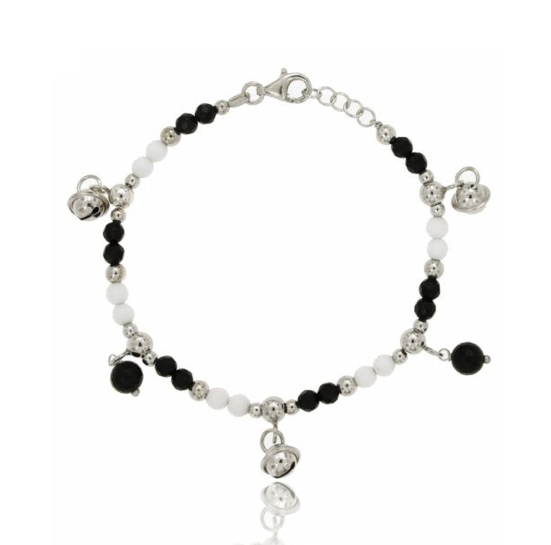 BRACCIALE CON PIETRE IN ARGENTO RODIATO TIT 925‰ CM 18