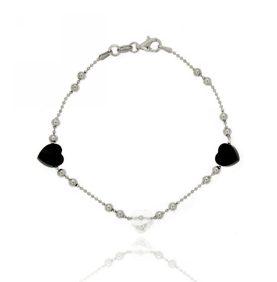 BRACCIALE PALLINA CON CUORICINI DI CRISTALLO IN ARGENTO RODIATO TIT 925 CM 18