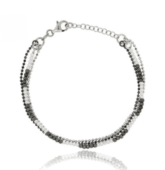 BRACCIALE PALLINA FACCETTATA E PERLE MM 2,2 IN ARGENTO PLACCATO RUTENIO TIT 925‰ CM 18
