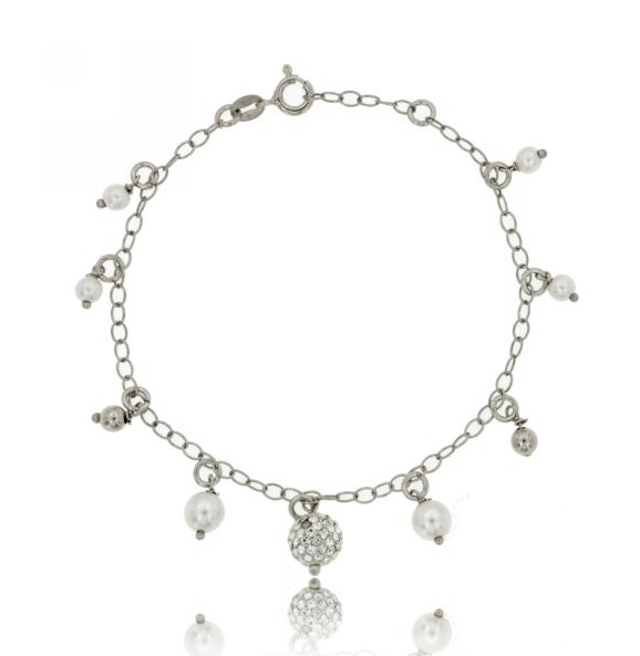BRACCIALE ROLO' CON PERLE IN ARGENTO RODIATO TIT 925‰ CM 18 E STRASS