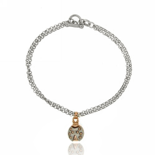 BRACCIALE ROLO' DIAMANTATA A 2 FILI CON SIMBOLO IN ARGENTO RODIATO TIT 925 CHIUSURA T-BAR