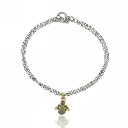BRACCIALE ROLO' DIAMANTATA A 2 FILI CON SIMBOLO IN ARGENTO RODIATO TIT 925 CHIUSURA T-BAR