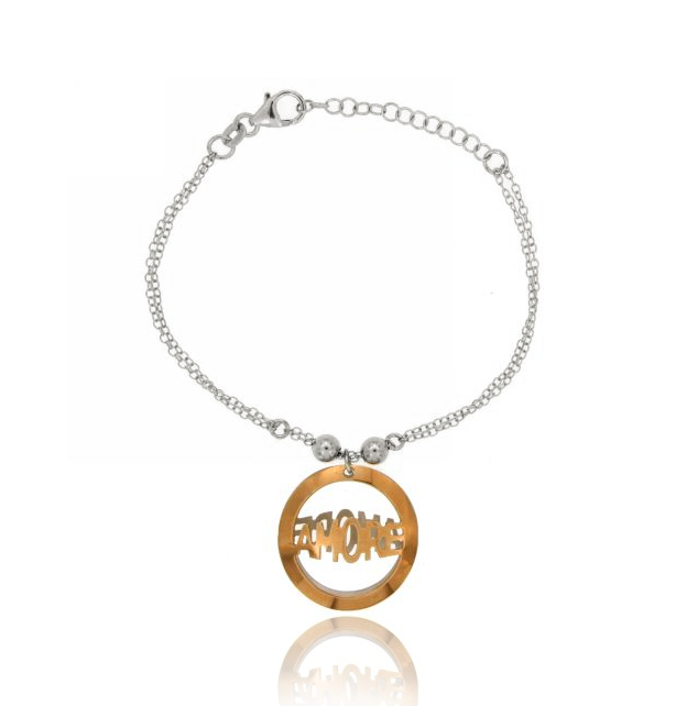 BRACCIALE FORZATINA A 2 FILI CON TONDO TRAFORATO AMORE PLACCATO ORO ROSA IN ARGENTO RODIATO TIT 925‰ CM 18
