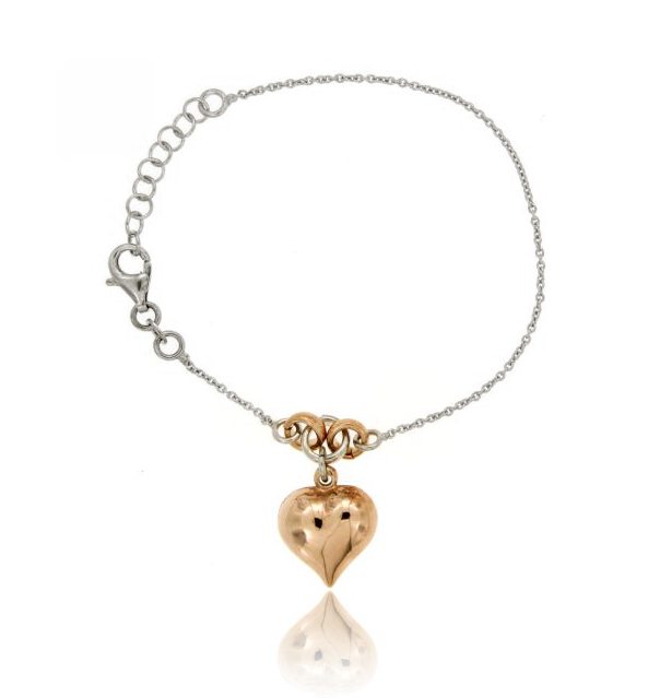 BRACCIALE FORZATINA CON CUORE PENDENTE IN ARGENTO PLACCATO RODIO E ORO ROSA TIT 925‰ CM 18