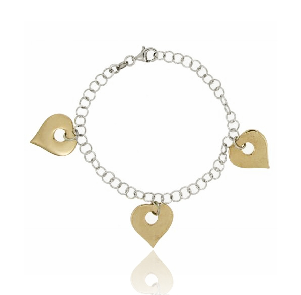 BRACCIALE ROLO' A FILO CON CUORI PENDENTI IN ARGENTO PLACCATO ORO LIGHT E RODIO TIT 925‰ CM 18