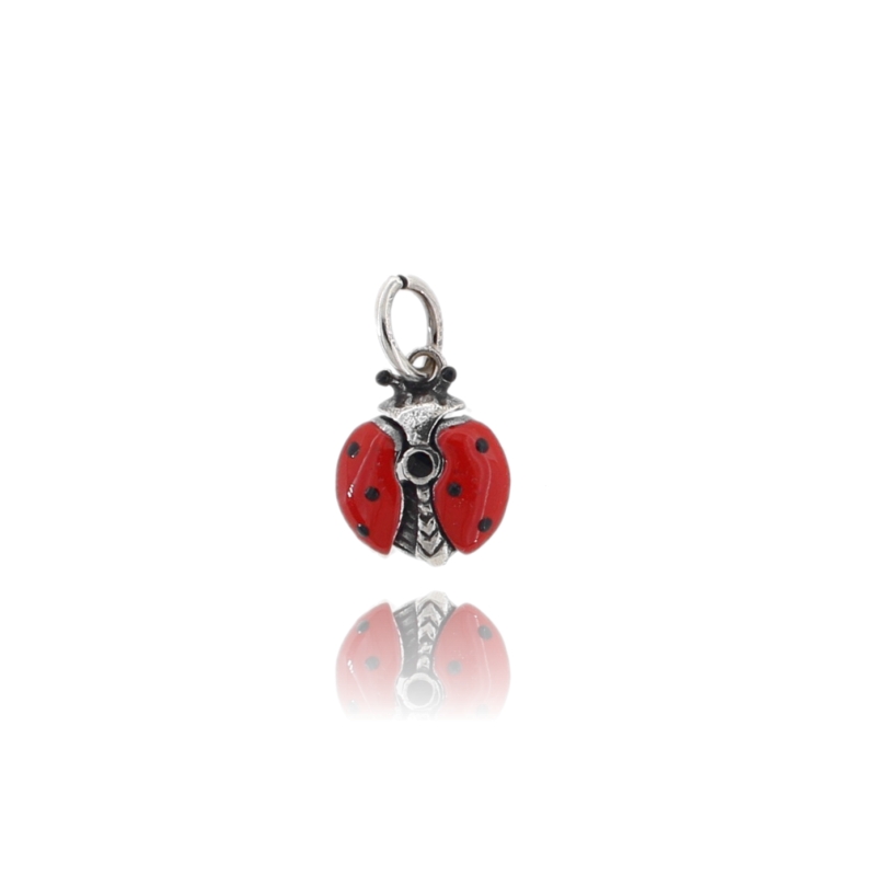 CIONDOLO COCCINELLA MM 17X13 IN ARGENTO BRUNITO E SMALTO TIT 800