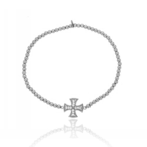 BRACCIALE ELASTICO MM 3 CON CROCE CENTRALE CON ZIRCONI IN ARGENTO RODIATO TIT 925‰