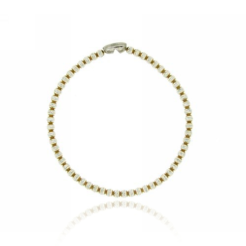 BRACCIALE ELASTICO CON SFERE MM 3 DIAMANTATE TRASVERSALI INTERAMENTE IN ARGENTO RODIATO E PLACCATO ORO TIT 925