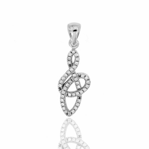 CIONDOLO CHIAVE DI VIOLINO STILIZZATA MM 26X10 IN ARGENTO RODIATO TIT 925‰ E ZIRCONI