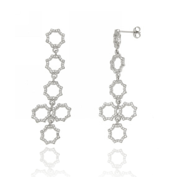 ORECCHINI PENDENTI SOLI CON PAVE' DI ZIRCONI IN ARGENTO RODIATO TIT 925