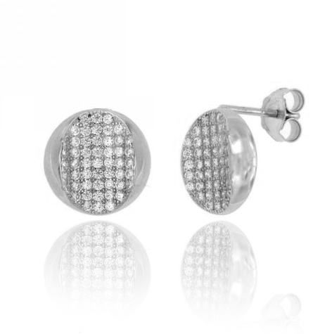 ORECCHINI A LOBO OVALE IN ARGENTO RODIATO TIT 925‰ E MICRO PAVE' DI ZIRCONI