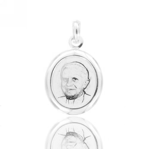 CIONDOLO OVALE MM 22X20 PAPA RATZINGER SERIGRAFATO IN ARGENTO TIT 925‰