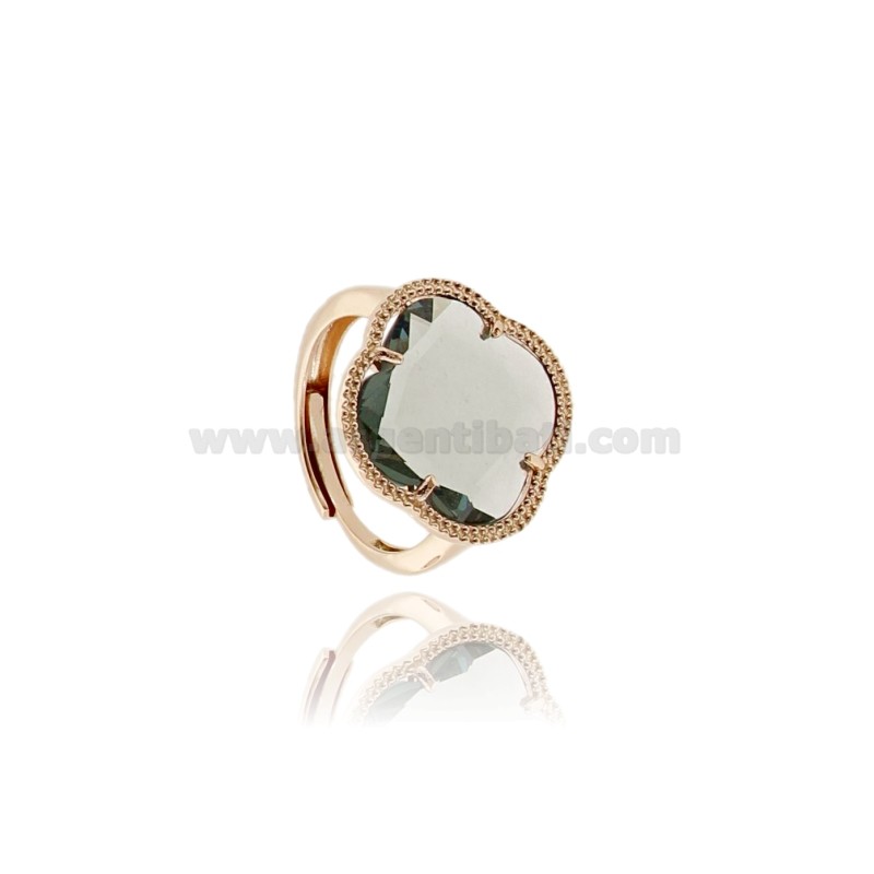 ANELLO REGOLABILE FIORE IN ARGENTO TIT 925 E PIETRA IDROTERMALE