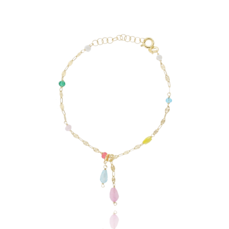 BRACCIALE CON PIETRE COLORATE IN ARGENTO DORATO TIT 925‰ CM 18