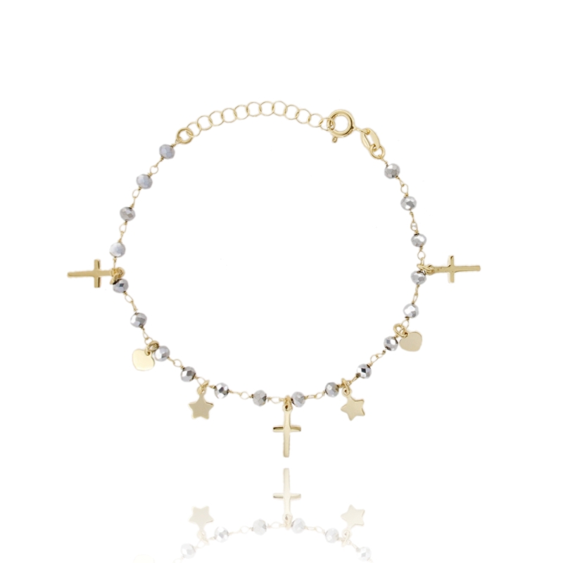 BRACCIALE CON PIETRE E CHARMS IN ARGENTO DORATO TIT 925‰ CM 18