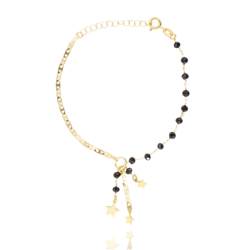 BRACCIALE CON PIETRE E STELLE IN ARGENTO DORATO TIT 925‰ CM 18