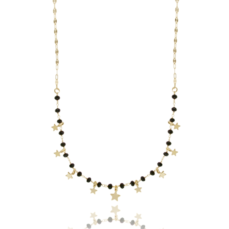 COLLANA CON PIETRE E STELLE IN ARGENTO DORATO TIT 925‰ CM 45