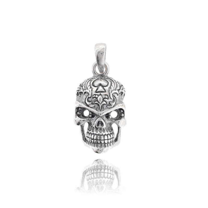 CIONDOLO TESCHIO PICCHE MM 31X18 IN ARGENTO BRUNITO TIT 925‰