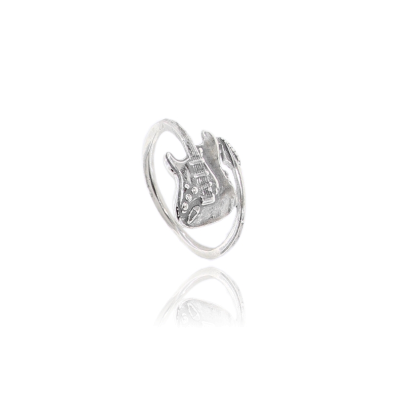 ANELLO CHITARRA ELETTRICA IN ARGENTO BRUNITO TIT 925‰ MISURA REGOLABILE