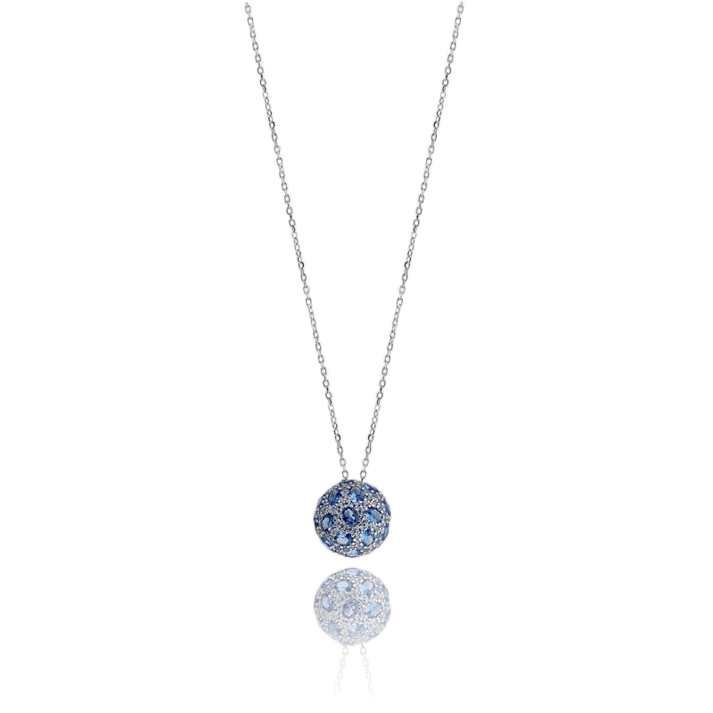COLLANA FORZATINA CM 45 SEMISFERA 16 MM CON ZIRCONI IN ARGENTO RODIATO TIT 925
