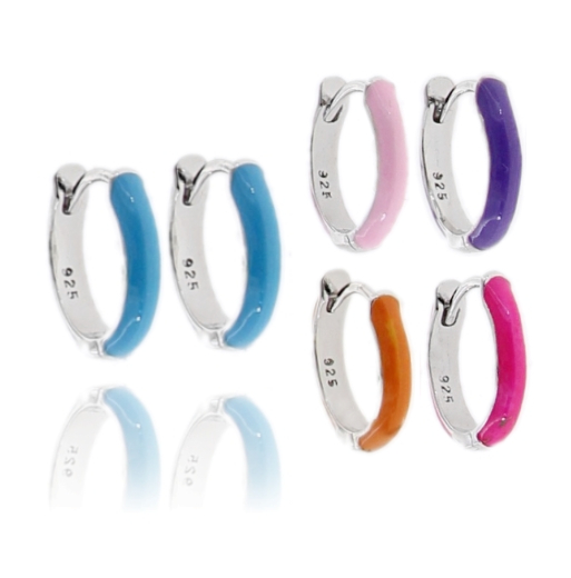 ORECCHINI A CERCHIO SCATTINO MM 2,5 DIAMETRO MM 8 IN ARGENTO RODIATO TIT 925 E SMALTO