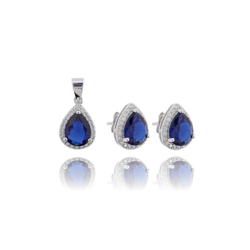 CIONDOLO E ORECCHINI GOCCIA IN ARGENTO RODIATO TIT 925 E ZIRCONI