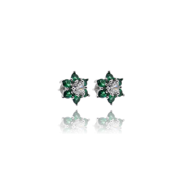 ORECCHINI FIORE A LOBO IN ARGENTO RODIATO TIT 925 E ZIRCONI