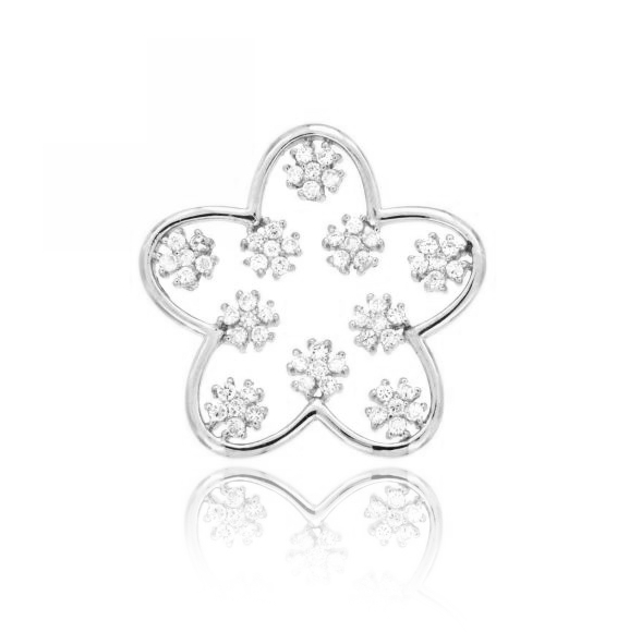 CIONDOLO PASSANTE FIORE MM 37X37 CON ZIRCONI IN ARGENTO RODIATO TIT 925‰