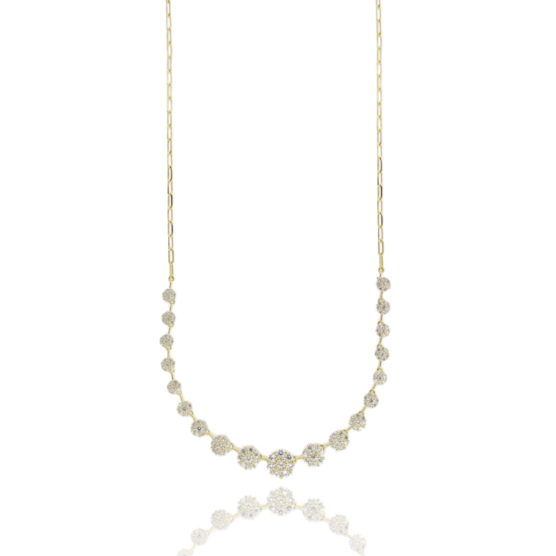COLLANA CM 45 CON FIORI DEGRADE CON ZIRCONI BIANCHI IN ARGENTO TIT 925