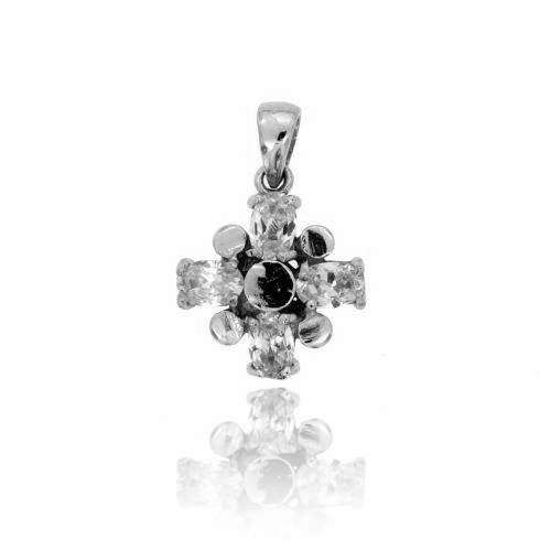CIONDOLO FIORE MM 19X17 IN ARGENTO RODIATO TIT 925‰ E ZIRCONI