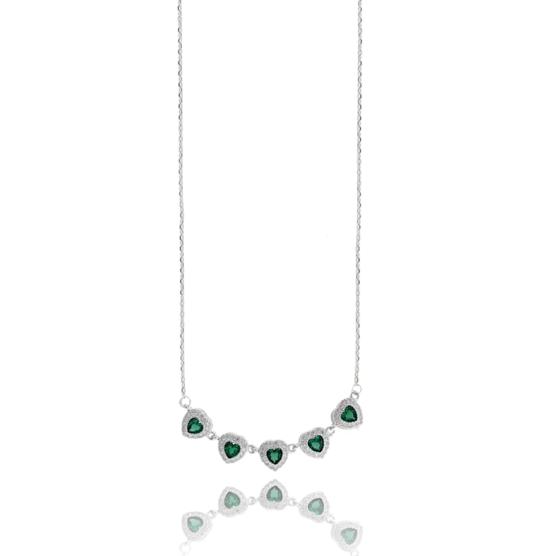 COLLANA FORZATINA CM 45 CON CUORI IN ARGENTO RODIATO TIT 925 E ZIRCONI