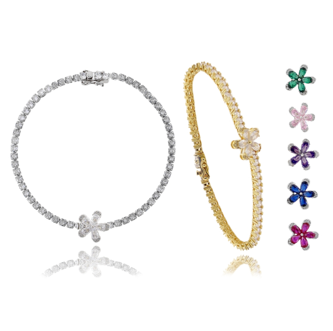 BRACCIALE TENNIS MM 3 CON FIORE CENTRALE CM 18 IN ARGENTO TIT 925