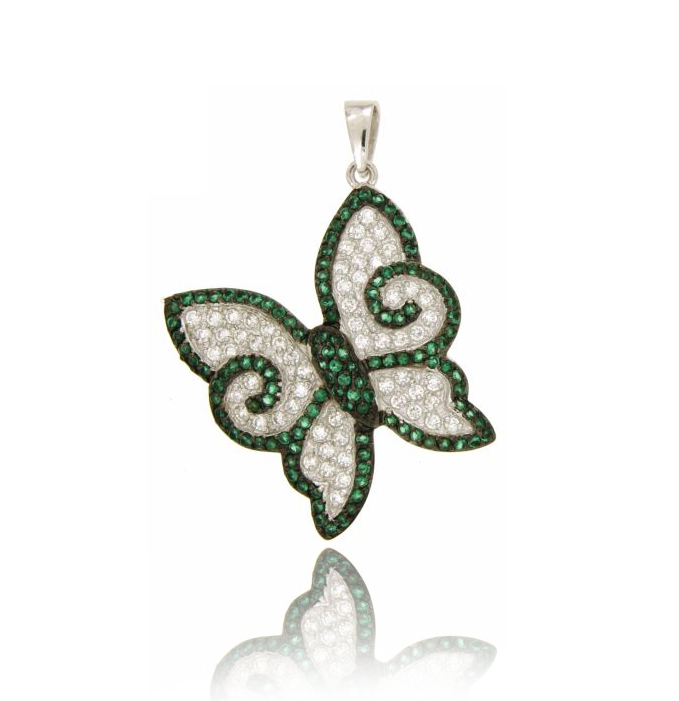 CIONDOLO FARFALLA MM 31X27 IN ARGENTO RODIATO TIT 925 E ZIRCONI
